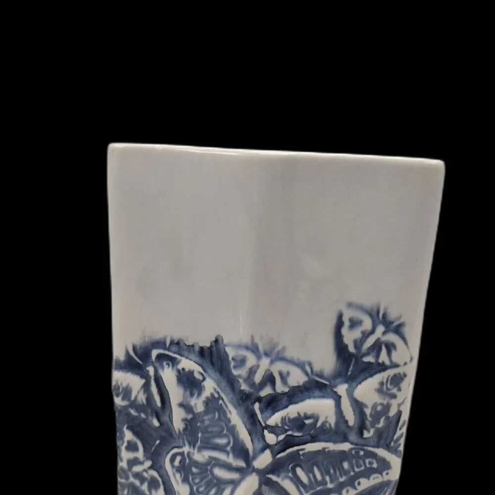 Vintage Royal Haegar Blue Butterfly Diamond Vase Planter Textured MCM